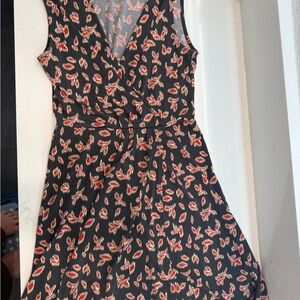 Banana Republic Black and Red Patterned Midi Dress